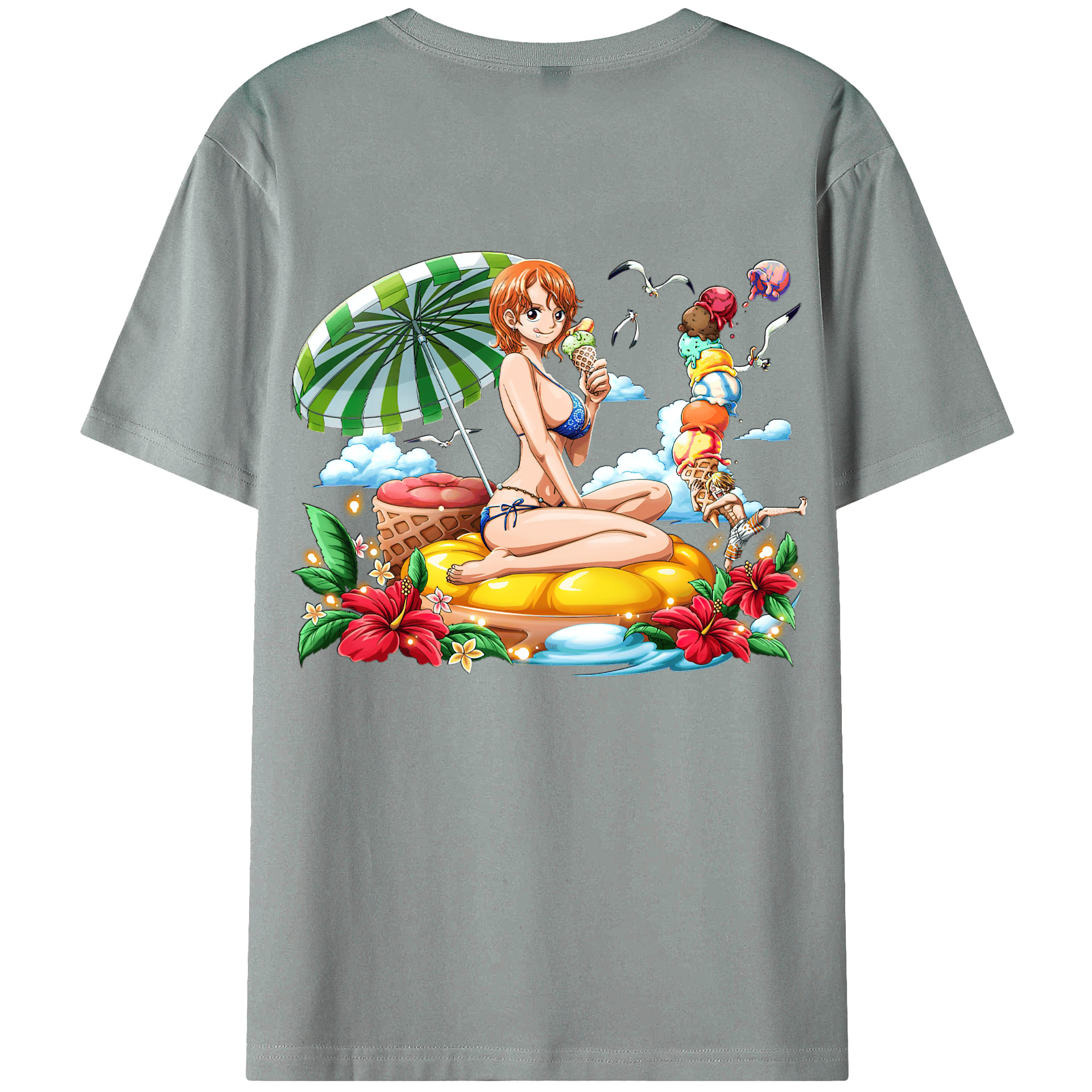 （画像用） ワンピース ナミ ONE PIECE Nami 綿100％ メンズ半袖Tシャツ（バックプリント） 通気性